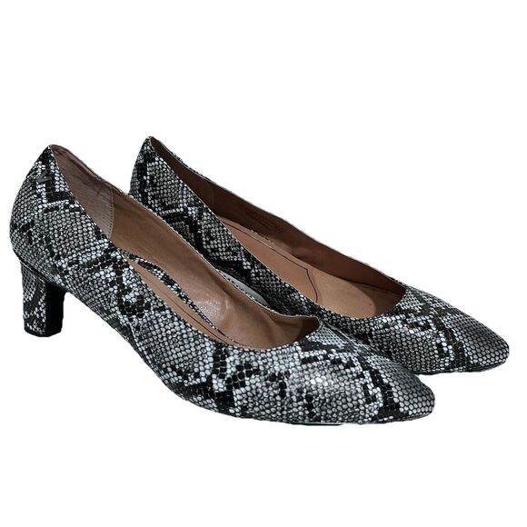 Vionic Mia Snake Print Block Pump Heels Size 11 Black White Leather Shoes Work - Picture 1 of 6